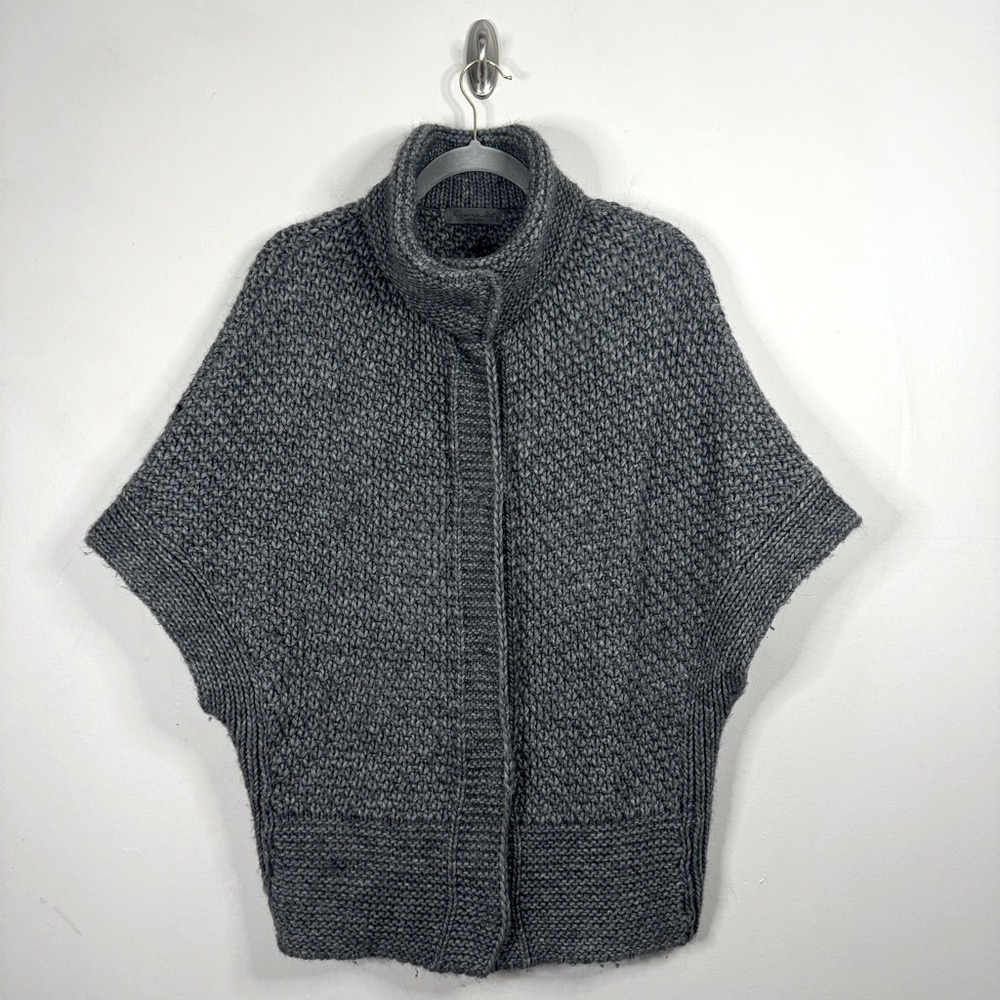 Elsamanda Alpaca Wool Blend Chunky Knit Cape Poncho Cardigan Sweater Gray Size S